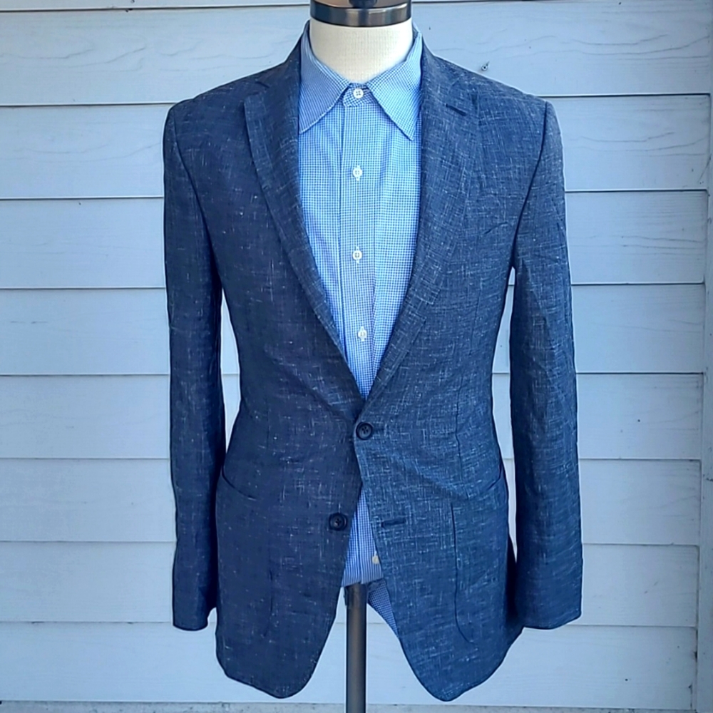 KNOT STANDARD Custom Grey‎ Weave Dormeuil Cloth Wool Sz 34 R Mens Sport Coat